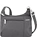 Travelon Anti-Theft Asymmetric East/West Bag - Small Nylon Crossbody for Travel & Everyday - (Pewter/Dark Emerald Interior)