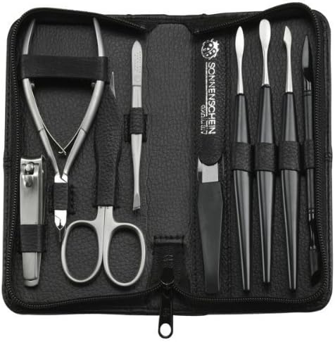 Quality German 9 Piece Black Leather Manicure Set by Sonnenschein Exclusiv