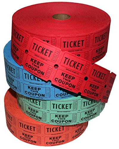 Two Rolls Of Double Roll Raffle Tickets Colors Will Vary (2000 Per Roll Total 4000 Tickets)