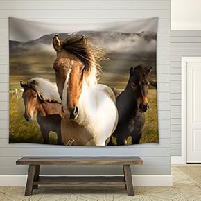 Horses in The Field - Fabric Wall Tapestry Home Decor - 51x60 inches