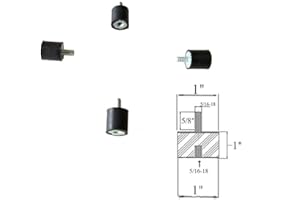 RUBBERFEETWAREHOUSE 4 Rubber Vibration Isolator Mounts (1" Dia x 1" Ht) 5/16-18 x 5/8 Length Stud