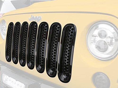 Jeep Wrangler Front Mesh Grille Inserts Upgrade Clip-in Version for 2007-2015 Jeep JK &amp; Wrangler Unlimited (Gloss Black,Pack of 7)