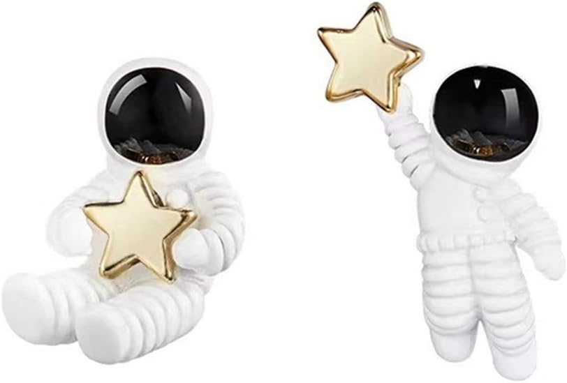 18K Gold Plated 3D Irregular White Astronauts Spaceman Golden Star Charm Post Stud Earrings