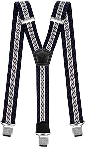 Mens Suspenders Wide Adjustable and Elastic Braces Y Shape with Very Strong Clips - Heavy Duty