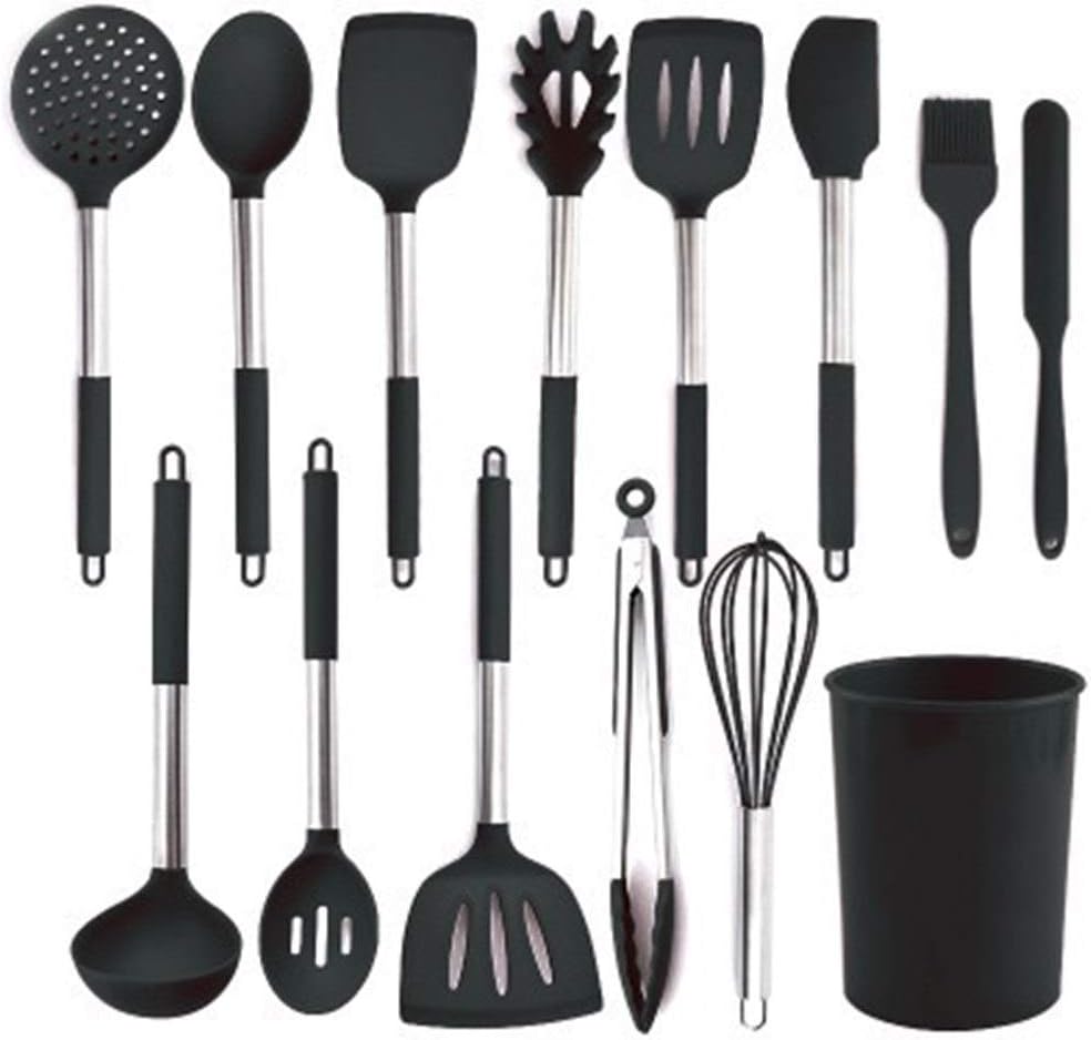 Set 44 Ustensiles Cuisine Silicone TWBEST - Spatules, Cuillères, Hooks - Antiadhésif, Gris