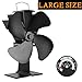 KINDEN Fireplace Fans 4-Blade - Heat Powered Stove Fan for Wood Log Burner Ultra Quiet Increases 80% More Warm Air than 2 Blade Eco-Friendly with Stove Thermometer (Aluminium Black,Large Size)