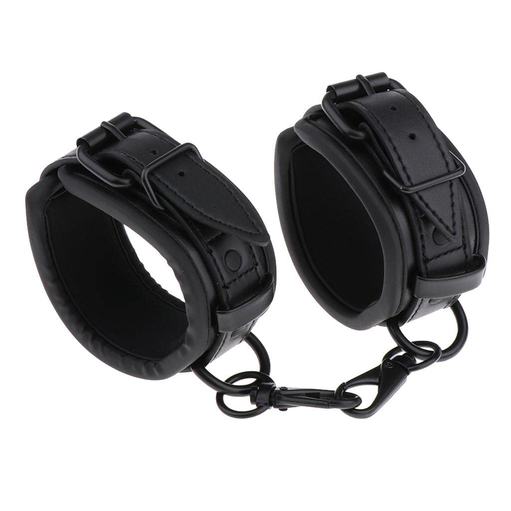 zalati PU Leather Handcuffs 1 Pair Ankle Protective Cover Cuff Adjustable PU Leather for Protective Decorative Cover -Black
