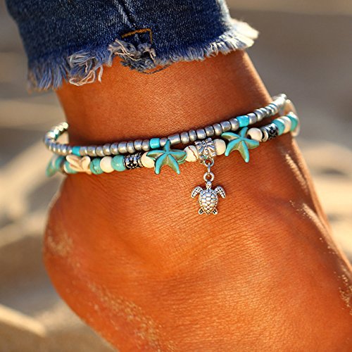 Rune Starfish Vintage Ankle Bracelet Buddha Foot Jewelry Summer Barefoot Women Beach Anklet (Turtle+Starfish) - Thumbnail 4