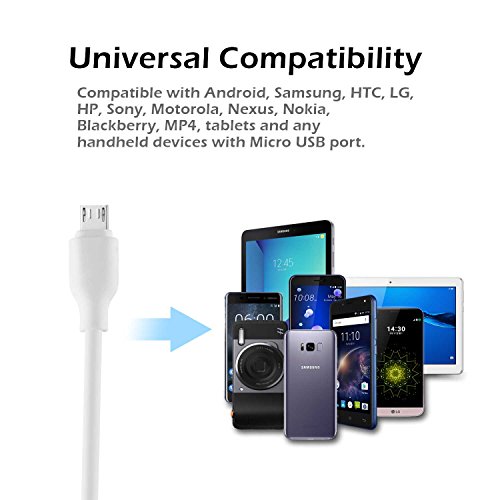 HAMSWAN Cable Charger 1M Micro USB Cable Soft Flexible Antifreeze Anti-pulls Tangle-free High Speed Sync and Charging Cable for Android Samsung HTC Nokia Sony and more (White) - Thumbnail 5