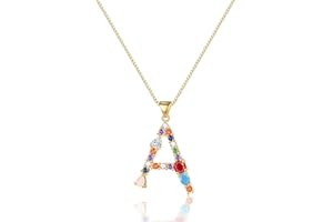 Eben-Ezer 18K Gold Box Chain Choker Initial Necklace Multi-Color Zircon Letter Pendant Script Name Custom Necklace for Women Gift Alphabet 26 A-Z
