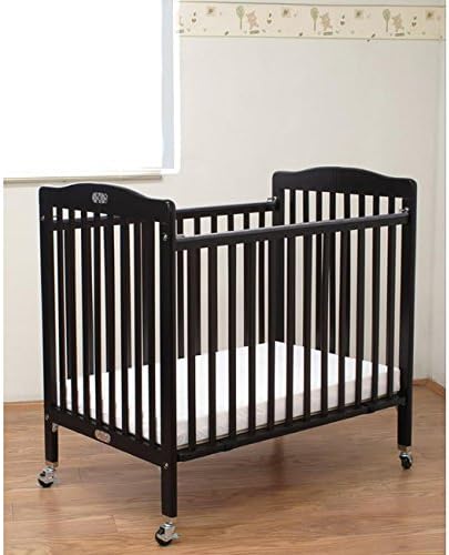 LA Baby Folding Wooden Compact Crib with 3-inch Mattress, Cherry