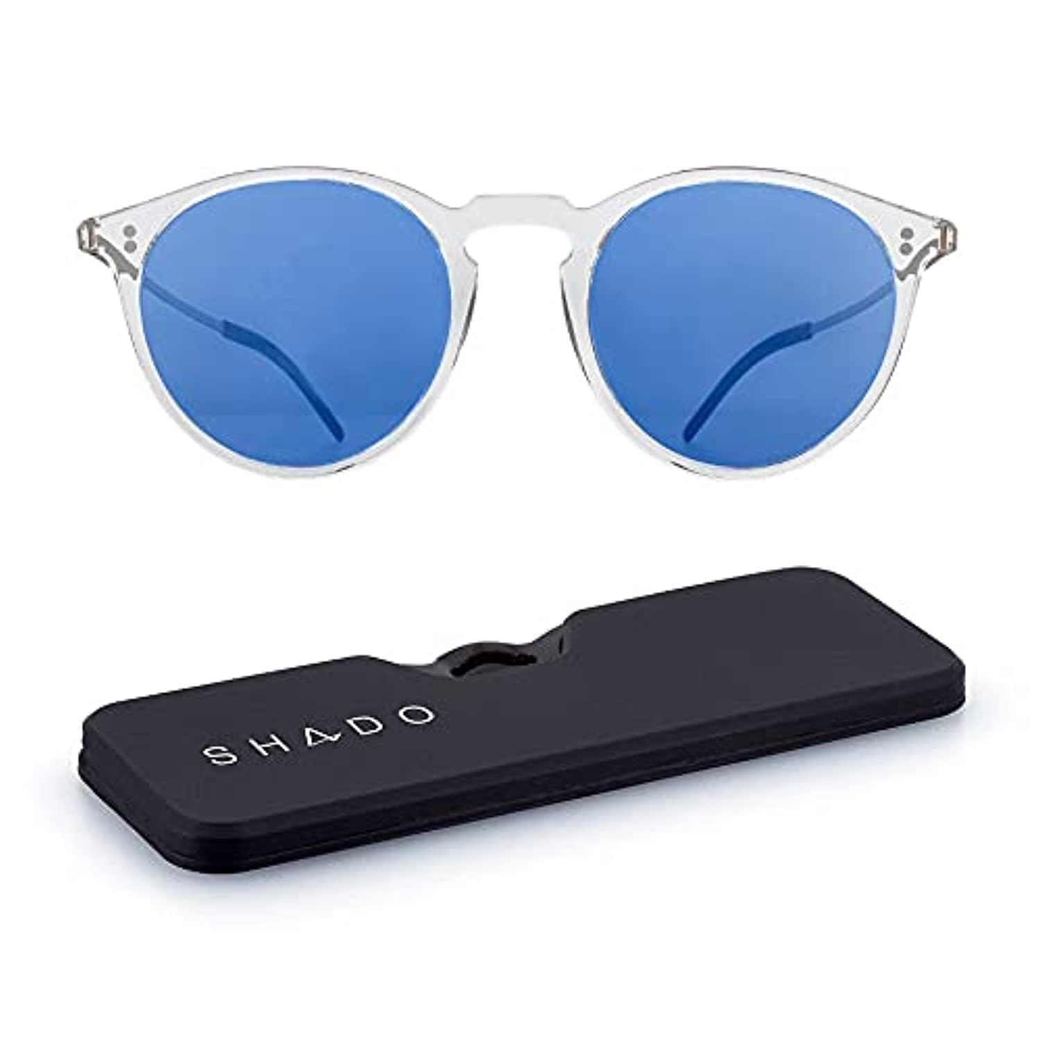 ThinOptics Shado Sunglasses - Polarised Sunglasses Featuring Full UV Protection - Ultra-Thin, Light & Compact Sunglasses - Includes Magnetic Case That Attaches to Your Phone - Los Altos Sunglasses, Shiny Crystal Colour Frames With Grey Lenses
