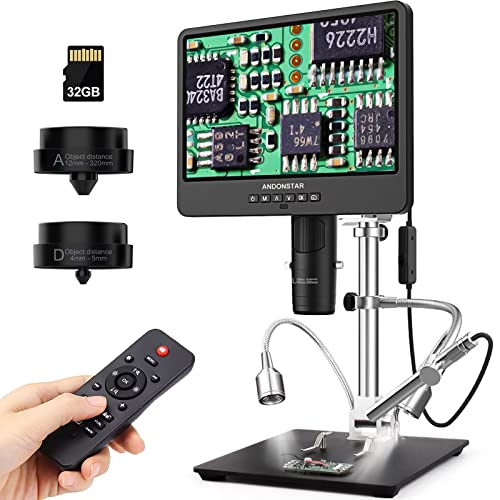 Andonstar AD249S-M HDMI 3 Lens 2000x Digital Microscope with 2160P UHD Endoscope 10.1" LCD Video Recording Soldering Electron Microscope for Coins Biology