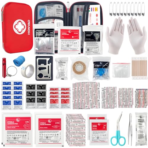 HONYAO 200 Pcs First Aid Kit Mini Survival Kit Emergency Medical Bag Complete for Home Car Boat Workplace Backpack and Camping Hiking Travel