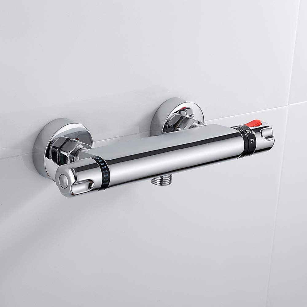 Windyeu Shower Thermostatic Mixer Tap for Shower with Thermostat for Temperature Setting with 38 °C Safety Button Modern Silver Brass Shower Thermostat in Bathroom