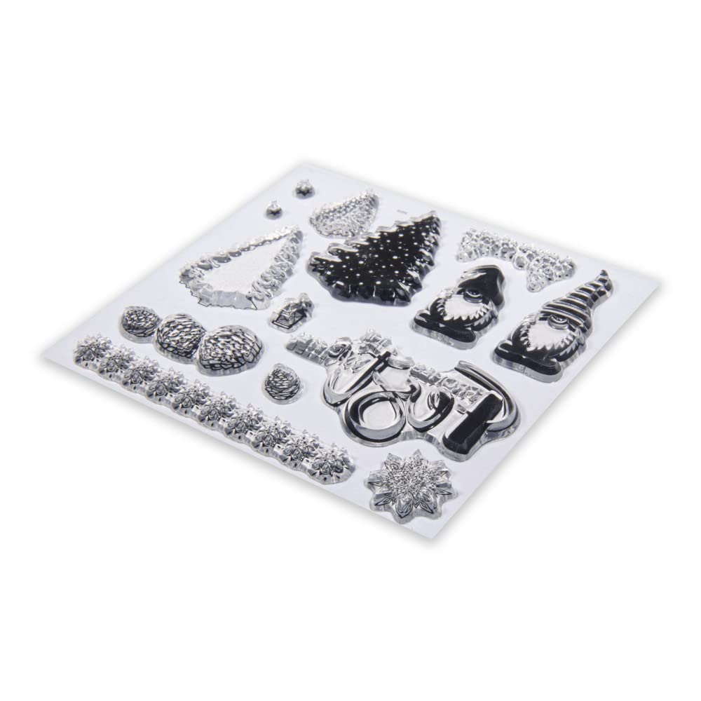 Rayher Set of 14 Clear Silicone Stamps with Christmas Gnome Design for Cardmaking and Crafting, Assorted Winter Themed Designs and Seasonal Sentiment, 102.5x97mm, 50254000 — image 1
