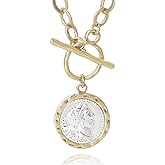 MISS SECRET Chunky Gold Necklaces for Women Coin Statement Necklace Antique Silver and Gold Chain Thick Toggle Pendant Trendy Fashion Jewelry