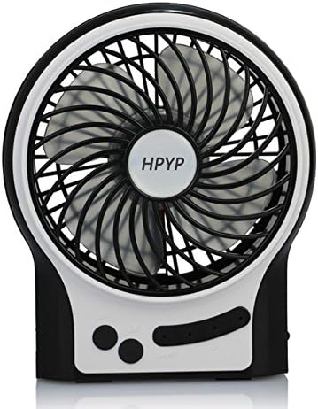 HPYP Portable Mini USB Electric 3-Speeds Personal Desktop Table Fan - 4.5"inch Vanes Fan Rechargeable Battery with LED Light Function (Black)