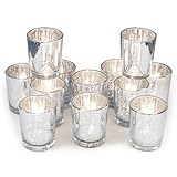 Volens Silver Votive Candle Holders, Mercury Glass Tealight Candle Holder Set of 12