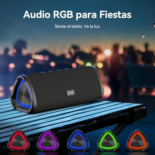 Altavoz Bluetooth Potente 20W, Bluetooth Speaker RGB Luces, Altavoz Bluetooth Portatil 6.0, 30H Reproducción, IPX6 Impermeable, Soporte AUX/TF Card, Adecuado para Exteriores/Fiestas
