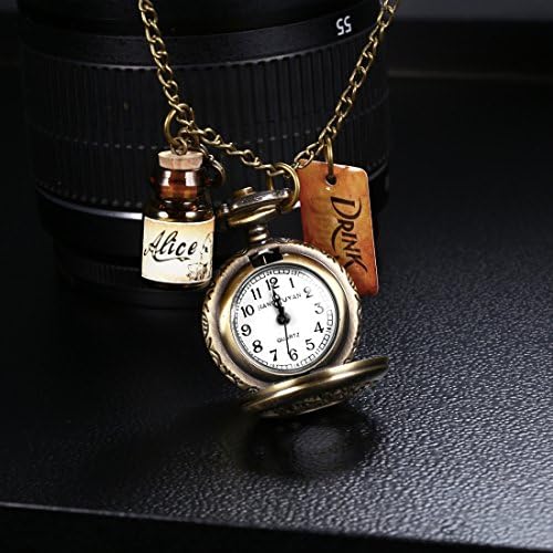 Your only family Convenience Round dial Bronze Pattern Retro Key Wishing Bottle Decorative Quartz Pocket Watch and Alloy Chain