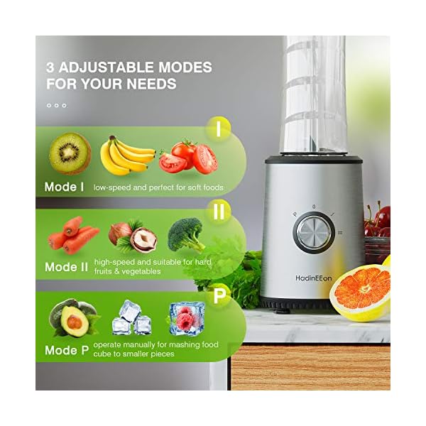 HadinEEon-Blender-Smoothie-Makers-Stainless-Steel-350W-3-Mode-Smoothie-Blender-Mixer-Personal-Blender-w-2-of-600ml-BPA-free-Tritan-Bottles-Silver HadinEEon Blender Smoothie Makers, Stainless Steel 350W 3-Mode Smoothie Blender Mixer Personal Blender w/ 2 of 600ml BPA-free Tritan Bottles, Silver