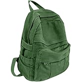 GAMLFL Green Canvas Backpack for Women Retro Aesthetic Rucksack Basic Backpack for High School/College Students Travel Laptop Bag