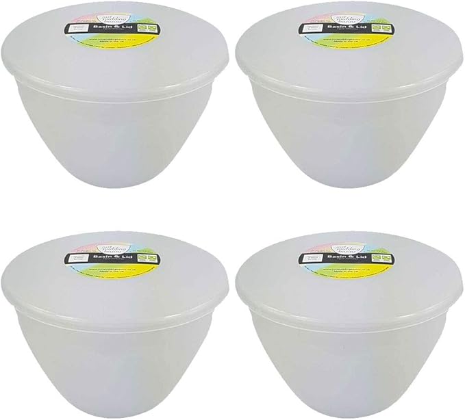 1 Pint Pudding Basin and Lid Pack of 4 Plastic Pudding Basins 570ml (1pt) Medium Size Food Safe