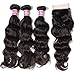 Unice Hair Brazilian Natural Wave 4x4 Free Part Lace Closure with 3 Bundles Human Hair Weave 100% Virgin Natural Color (18 20 22+14Closure)