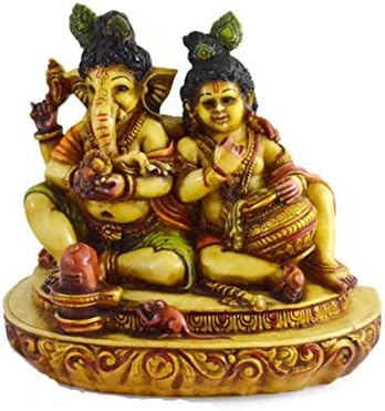 Handmade Hand painted Baby Krishna & Ganesha Resin Figurine Sculpture