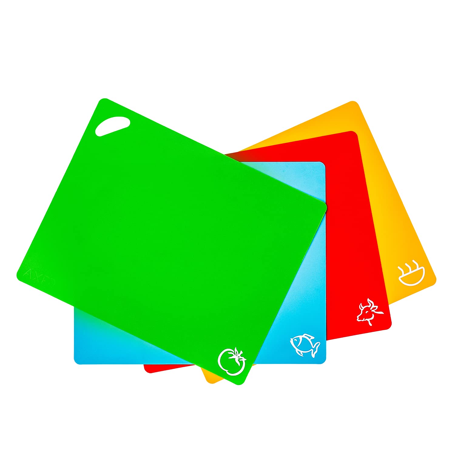 Axer Colour Coded Chopping Boards for Kitchens 4 pcs - Flexible Cutting Board Set Food Icons - Large Plastic Chopping Board Set Colour Coded BPA-Free