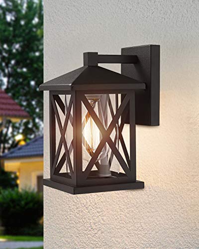 Jazava Outdoor Wall Sconces Light Fixtures Porch Lights, One-Light Exterior Wall Mounted Lights, 11.6 inches Height Outside House Lights with Clear Glass Shade and Matte Black Finish, Medium