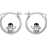 KZX Penguin Earrings for Women 925 Sterling Silver Penguin Hoop Earrings Cute Penguin Animal Jewelry Gift for Women