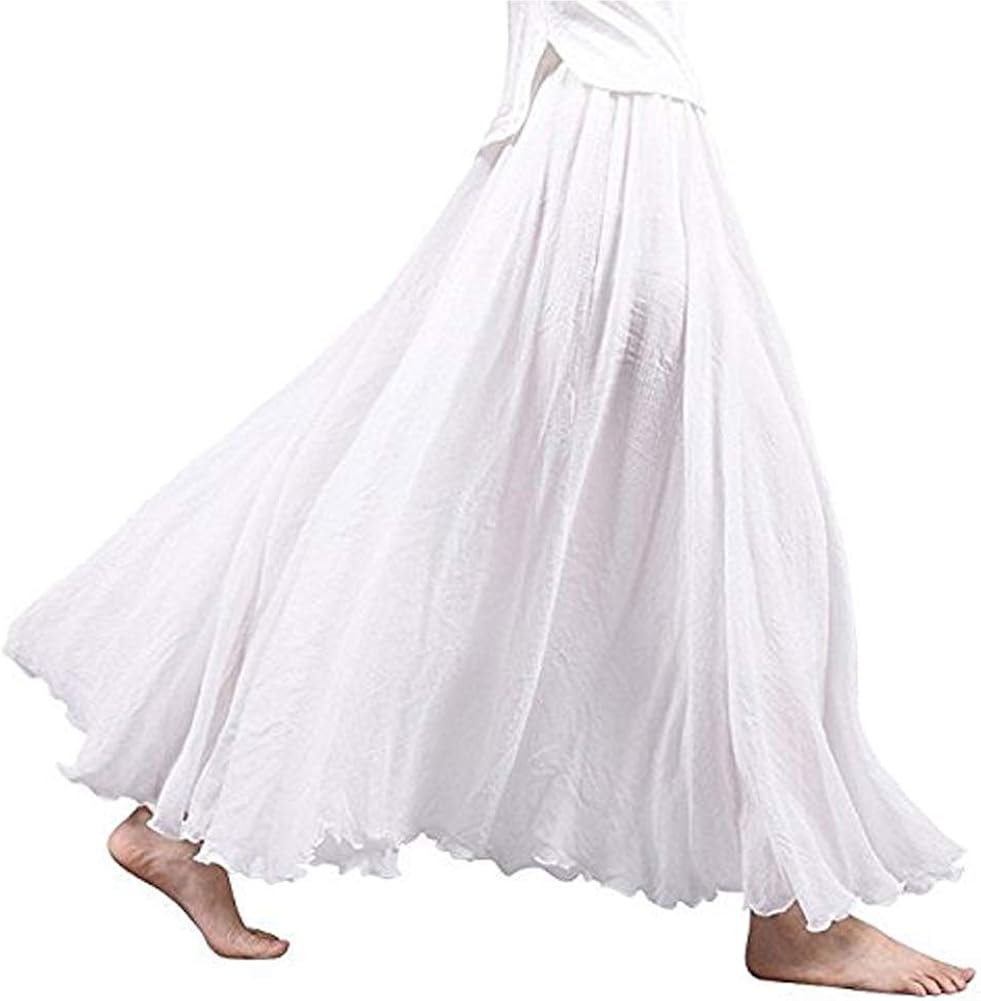 Asher Women's Bohemian Style Elastic Waist Band Cotton Linen Long Maxi Skirt Dress (95CM, White) at  Women’s Clothing store