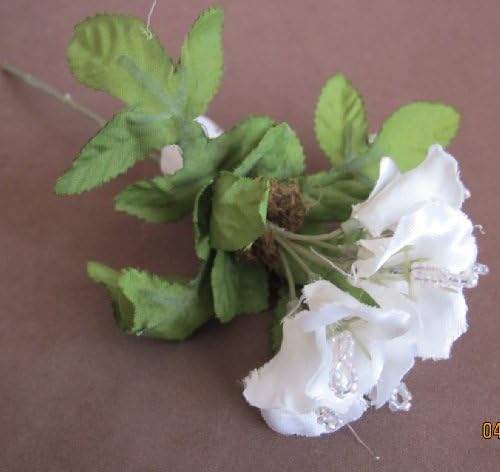 Wedding Collection Craft Fabric Flowers &amp; Leaves on Wire Stem - 7 Flowers w Bead Stamens