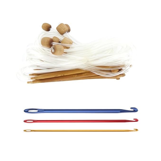 MagiDeal 3er Set Aluminium Häkelhaken Stricknadel mit Loch + 12 Größe Tunesische Bambus Afghanische Häkelnadel