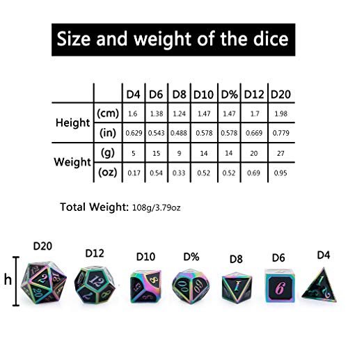 REDSUN D&D Metal Dice,RPG Dice Set,Polyhedral Solid Enamel Zinc Alloy ,New Font,for Role Playing Game Dungeons and Dragons (Rainbow Mirror Dragon dice 1)