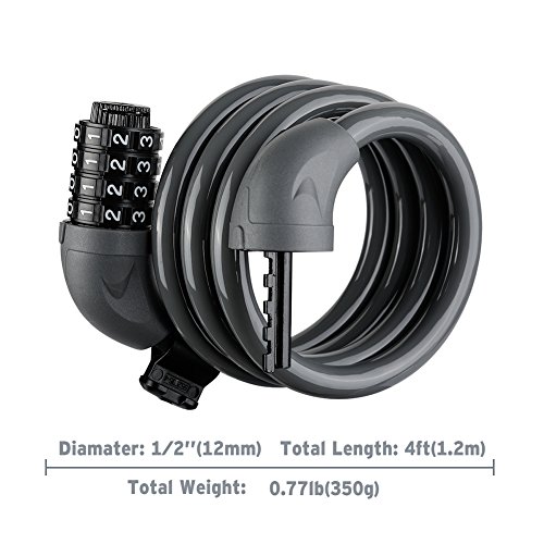 Titanker Bike Lock, Bike Locks Cable 4 Feet Coiled Secure Resettable