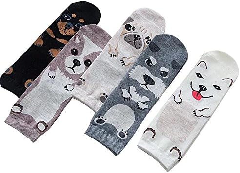 Miustyle 5 Pairs Women's Girls Cute Animal Dog Pattern Casual Cotton Winter Crew Socks