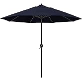 California Umbrella 9' Rd Aluminum Patio Umbrella, Crank Lift, Auto Tilt, Black Finish, 4yr Fade Warranty, Navy Blue