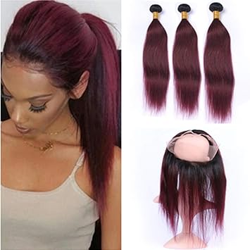 Amazon Com 1b 99j Burgundy Ombre Straight Human Hair 3 Bundles