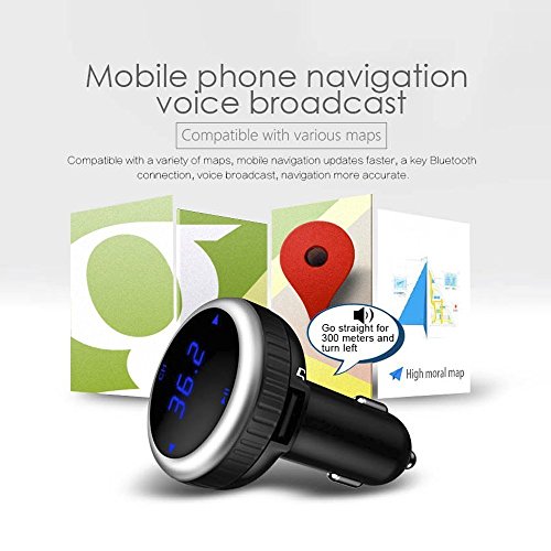 Bluetooth Car Kit FM Transmitter, Wireless In-Car Bluetooth FM Transmitter & Car Charger Modulator Hands-free Car Radio Adapter with LED Display Dual USB Port, MP3 Player U Disk & SD card Android IOS