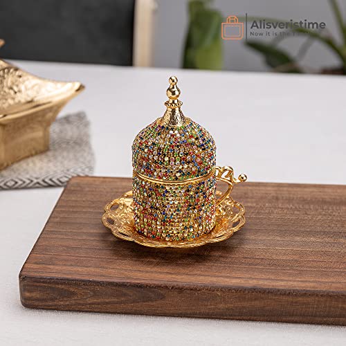 Alisveristime Turkish Tea Set - 6 Gold-Accented Glasses With Zamac Saucers (Hurrem Motif), Elegant Serving Set