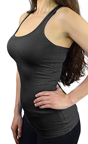 Belle Donne - Junior's Tank Top Skinny Racerback Rib Tanktop Regular Plus Size - Charcoal/Small