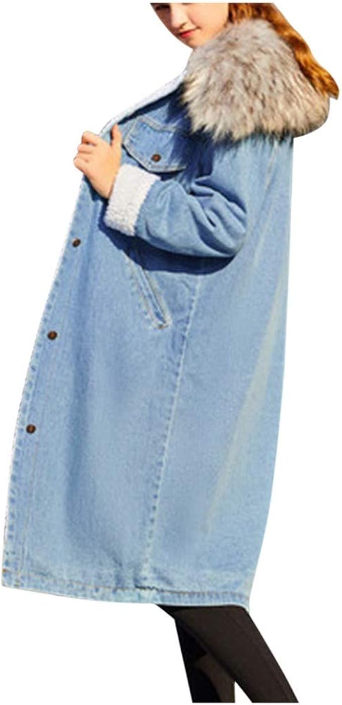 long denim coat with sherpa lining