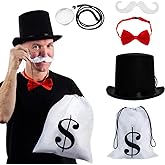 Tigerdoe Rich Uncle Costume Accessories - Board Game Costume - Gentlemen Costume Money Bags - Rich Man Top Hat - 5 Pc