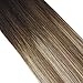 Youngsee 14inch Balayage Nano Ring Hair Extensions Darkest Brown to Medium Brown with Blonde Ombre Human Hair Nano Bead Hair Extensions 50strands 50g