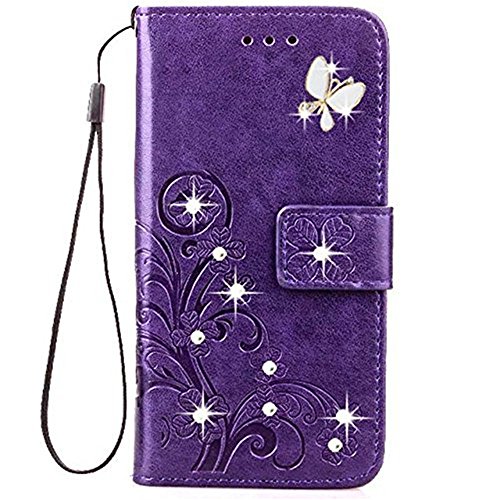 Galaxy S9 Case Plus, S9 Plus Case Fashion Handmade 3D Bling Diamond PU Leather Stand Flip Case Cover With Card Holder Folio Wallet Case for Samsung Galaxy S9 Plus (Purple, Samsung Galaxy S9 Plus)