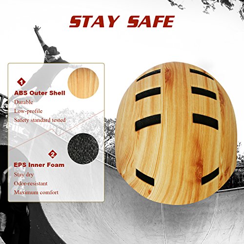 Vihir Multi Sports Bike Skateboard Helmet Classic Adult and Kids Adjustable Dial Helmet, Wood Grain, L