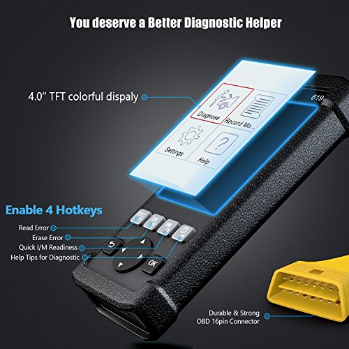Launch Creader CR619 Automotive ABS SRS Diagnostic Scan Tool Auto Obd ii OBD2 Scanner Car Code Reader Check Engine SRS ABS Airbag Light Fault Code Reader with EVAP O2 On-board Monitor Test